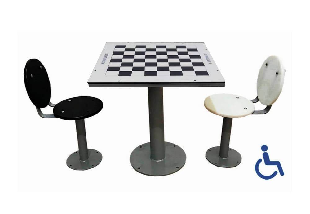 Outdoor chess table with 2 seats with backrest
