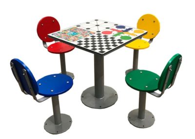 Outdoor tables with games
