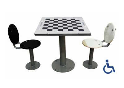 Adapted outdoor chess table with 2 seats with backrest