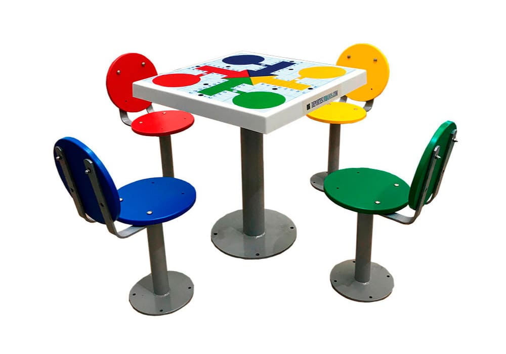 Outdoor parcheesi table with 4 seats with backrest