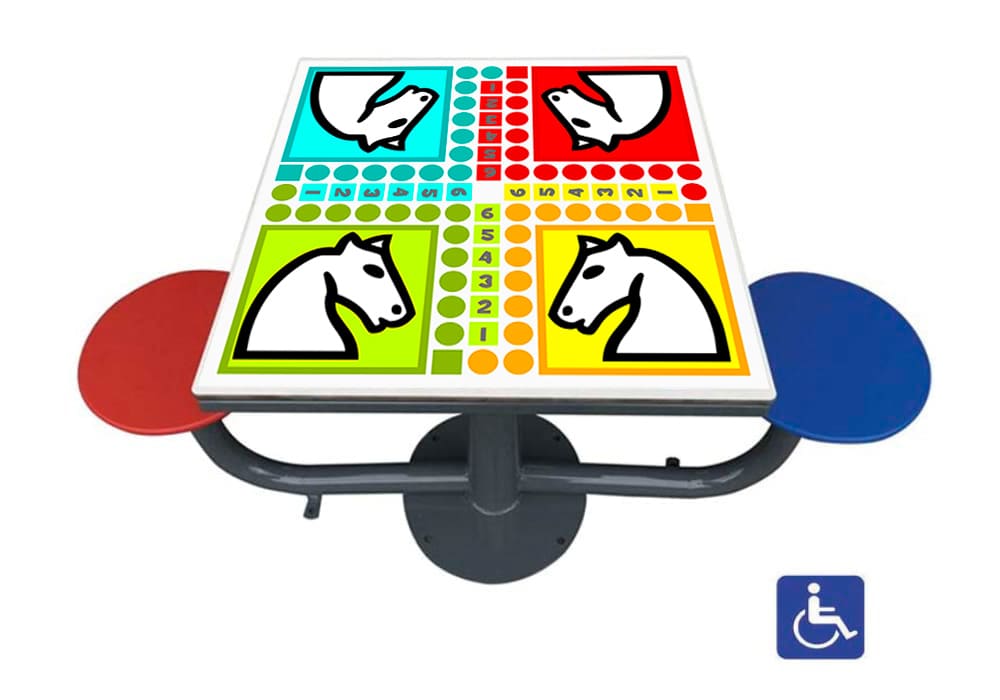 Table de jeu des petits chevaux accessible avec 2 sièges