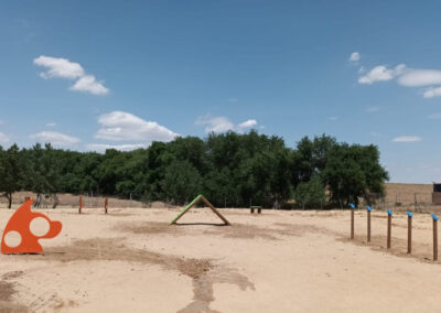 Un parc public pour chiens avec de grandes aires de jeux.